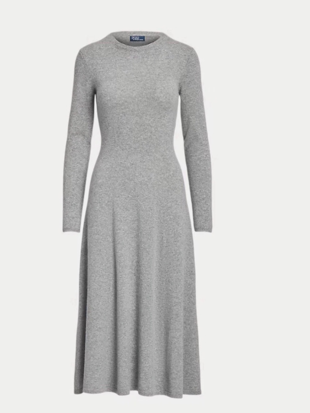 Ralph Lauren Light Gray Long-Sleeve Cashmere Knit Midi Dress